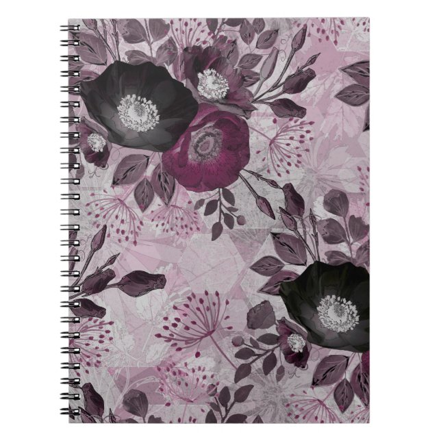 Burgundy vattenfärgblommor. anteckningsbok (Framsidan)