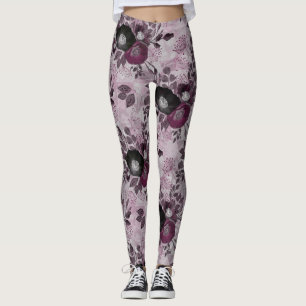 Burgundy vattenfärgblommor. leggings