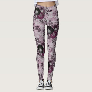 Burgundy vattenfärgblommor. leggings