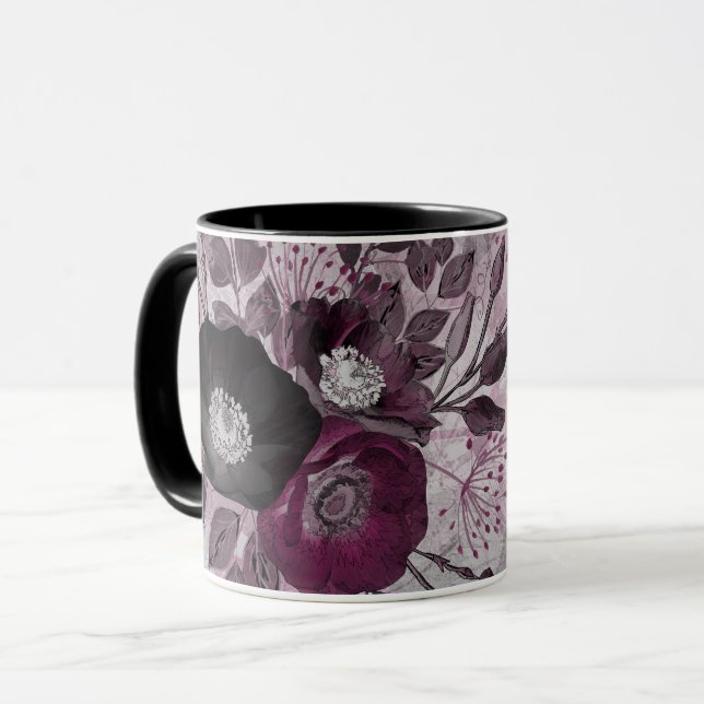Burgundy vattenfärgblommor. mugg (Framsida vänster)