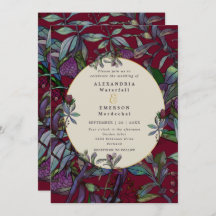 Burgundy vattenfärgen blommigt löv guld ram bröllo