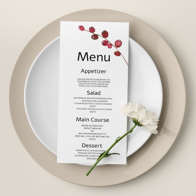 Burgundy vattenfärgsbär blommigt Bröllop Menu Program (Burgundy watercolor berries floral Wedding Menu)