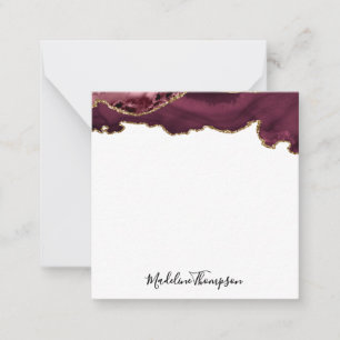 Burgundy Velvet Agate Geode Script Square 2 Anteckningskort