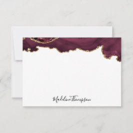 Burgundy Velvet Agate Geode Script Typografi 2 Anteckningskort