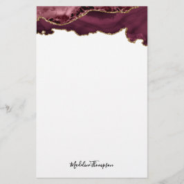 Burgundy Velvet Agate Geode Script Typografi Brevpapper