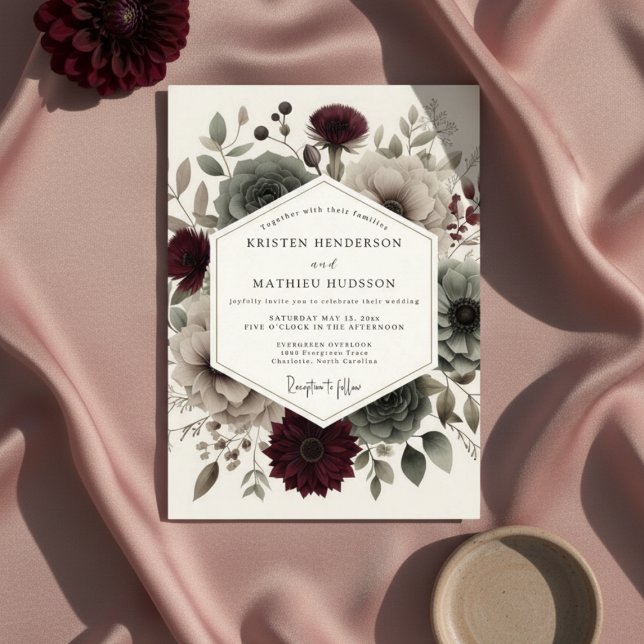 Burgundy Velvet Bloom Ethereal Wedding Inbjudningar (Skapare uppladdad)