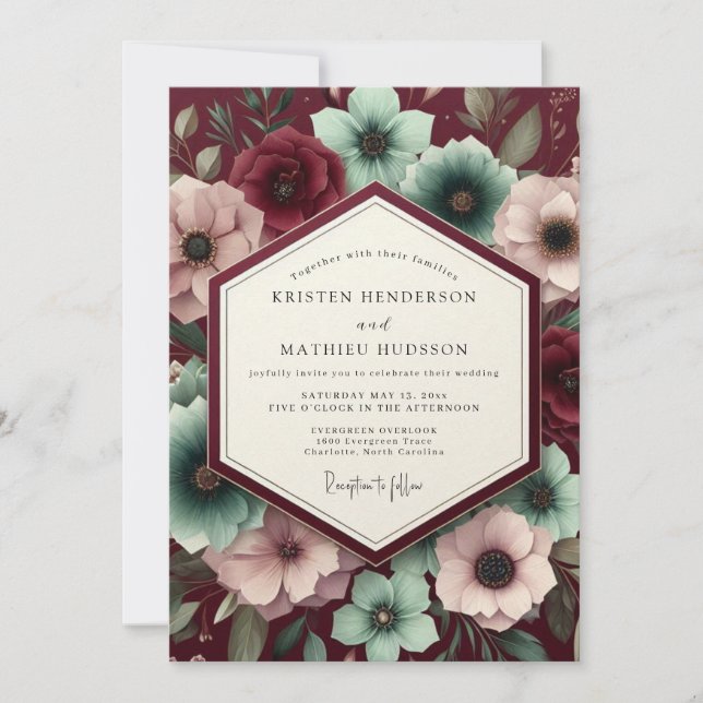 Burgundy Velvet Bloom Wedding Inbjudningar (Framsida)