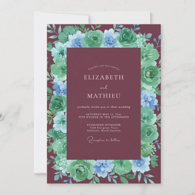 Burgundy Verdant Blossom Wedding Inbjudningar (Framsida)