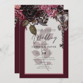 Burgundy Vin Blommigt Bröllop Fall Winter INBJUDAN