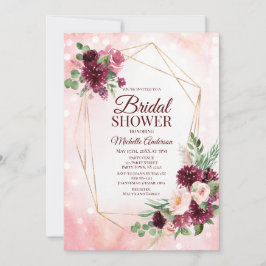 Burgundy Vin Boho Watercolor Blommigt Möhippa Inbjudningar