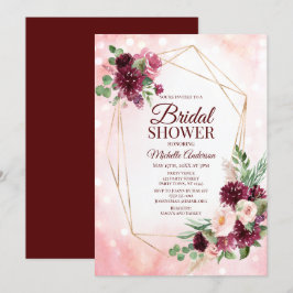 Burgundy Vin Boho Watercolor Blommigt Möhippa Inbjudningar
