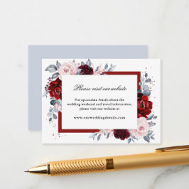 Burgundy Vin Dusty Blue Slate Wedement Reception Tilläggskort