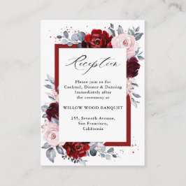 Burgundy Vin Dusty Blue Slate Wedement Reception Tilläggskort