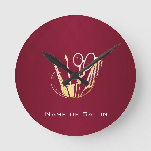 Burgundy Vin & Golden Beauty Salon Rund Klocka (Framsida)