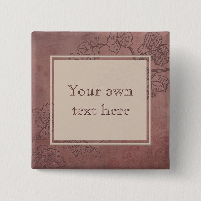 Burgundy Vin Grapevine Anpassningsbar Text Knapp (Framsida)