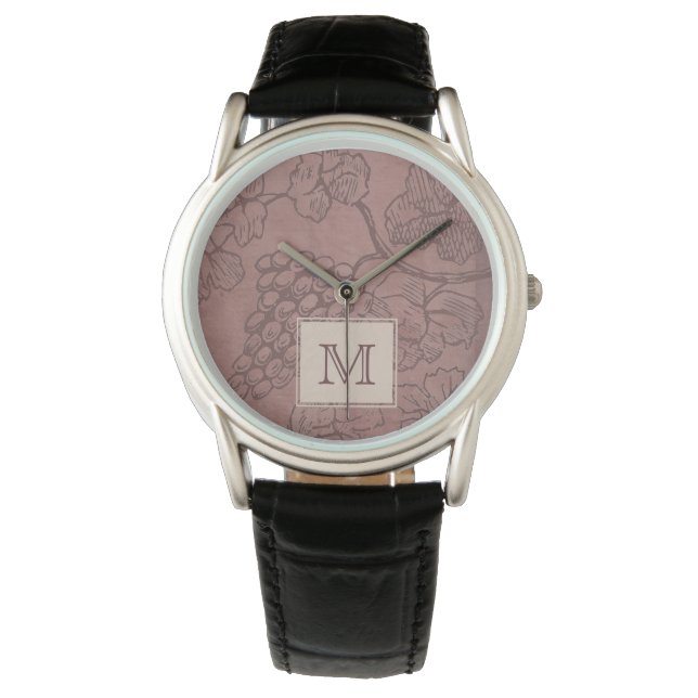 Burgundy Vin Grapevine Monogram Armbandsur (Framsida)