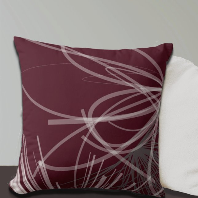 Burgundy Vin Grått Abstrakt  Ribbon Design Kudde (Skapare uppladdad)