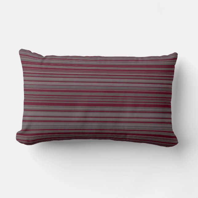 Burgundy Vin & Grått Simple Modern Stripe Mönster Lumbarkudde (Framsida)