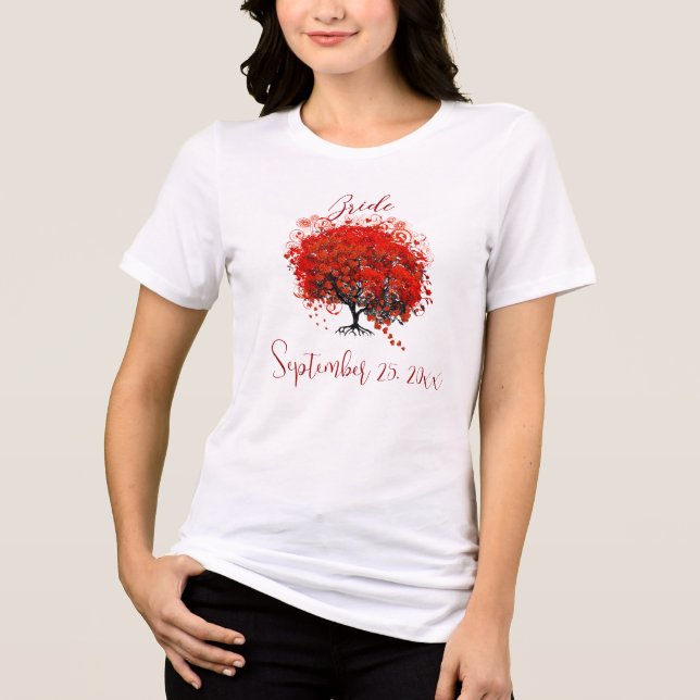 Burgundy Vin Heart Löv Träd Bröllop T-Shirts (Framsida)