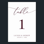 Burgundy Vin minimalistiskt Bröllop | Händelselist Bordsnummer<br><div class="desc">(**SNART: Om du vill beställa justerar du helt enkelt bordsnumret (och namn/datum) och lägger till varje nummer i kundvagnen separat. Checka sedan ut gången du är avslutat.) Vackert,  elegant,  modernt och minimalistiskt bordsnummer kort. Fullständigt anpassade med namn (eller Event Namn) och Datum.</div>