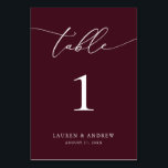 Burgundy Vin minimalistiskt Bröllop | Händelsens A Bordsnummer<br><div class="desc">(**SNART: Om du vill beställa justerar du helt enkelt bordsnumret (och namn/datum) och lägger till varje nummer i kundvagnen separat. Checka sedan ut gången du är avslutat.) Vackert,  elegant,  modernt och minimalistiskt bordsnummer kort. Fullständigt anpassade med namn (eller Event Namn) och Datum.</div>