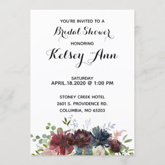 Burgundy Vin och Blue Bouquet Möhippa Inbjudan