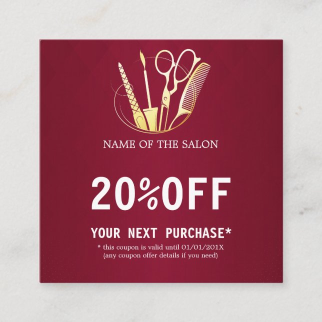 Burgundy Vin och Golden Beauty Salon Rabatt Card Rabattkort (Framsida)