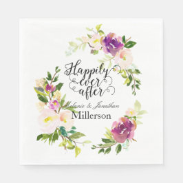 Burgundy Vin och Rosa Watercolor Blommigt Bröllop Pappersservett