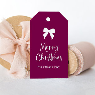 Burgundy Vin och White Bow God jul Presentetikett