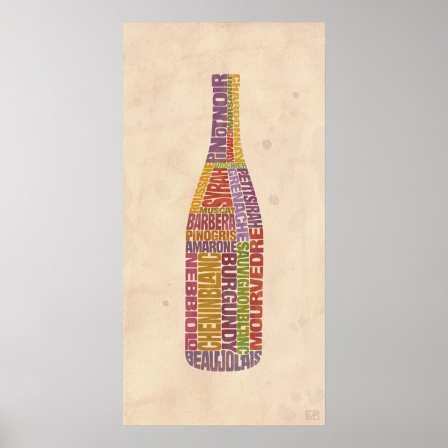 Burgundy Vin Ord Flaska Poster (Framsidan)