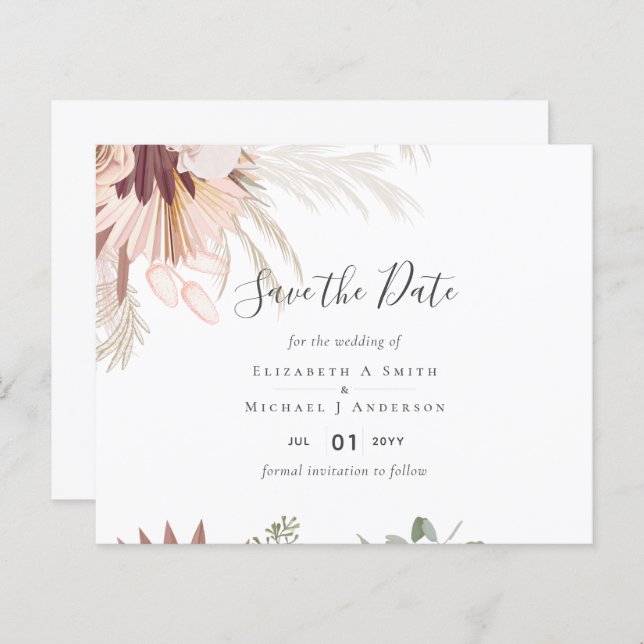 Burgundy Vin Pampas Grass Tropical Bröllop (Fram/baksida)