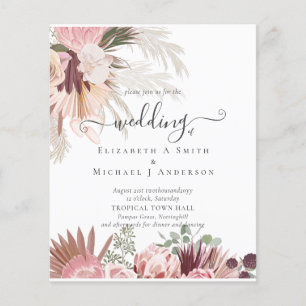 Burgundy Vin Pampas Grass Tropical Bröllop Flygblad