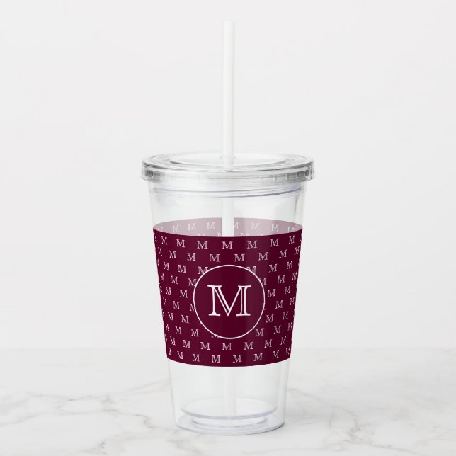 Burgundy Vin Personal Monogram Mönster Take Away Mugg (Framsida)