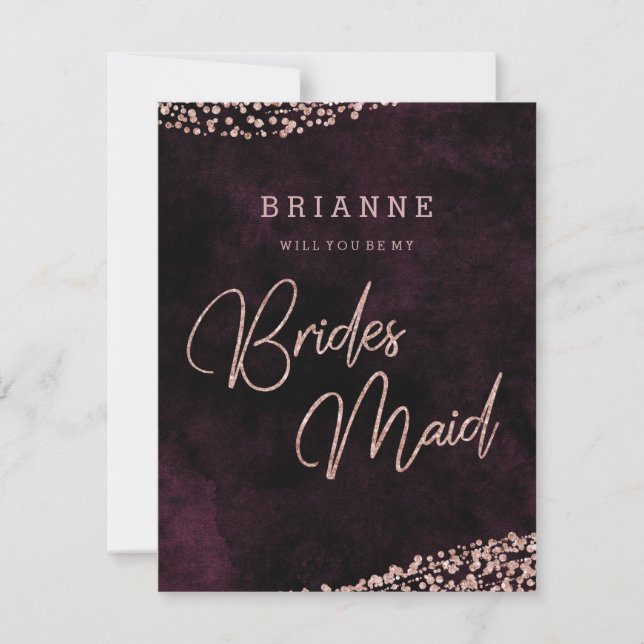 Burgundy Vin Ro Guld kommer att bli min bridesmaid Inbjudningar (Framsida)