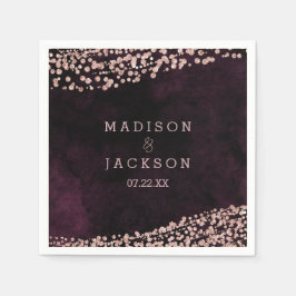 Burgundy Vin & Ro Guld Monogram Bröllop Pappersservett