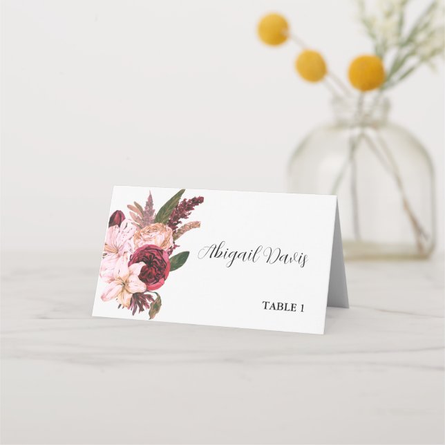 Burgundy Vin Sangria Forest Grönt Place Card Placeringskort (Framsida)