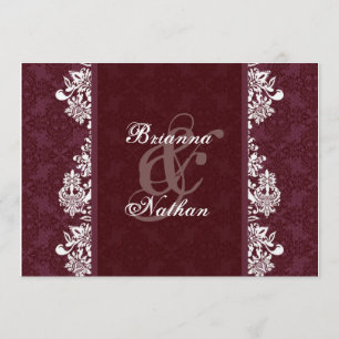 Burgundy Vin & White Damask Wedding Linen Papprare Inbjudningar