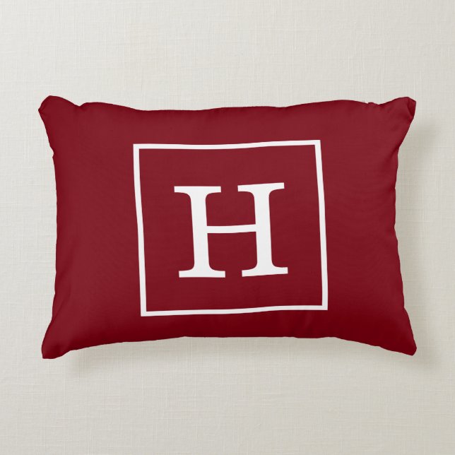 Burgundy Vin White Framework Initial Monogram Prydnadskudde (Framsidan)