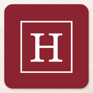 Burgundy Vin White Framework Initial Monogram Underlägg Papper Kvadrat