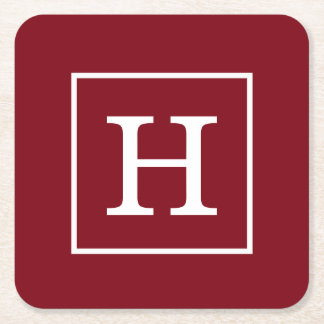 Burgundy Vin White Framework Initial Monogram Underlägg Papper Kvadrat