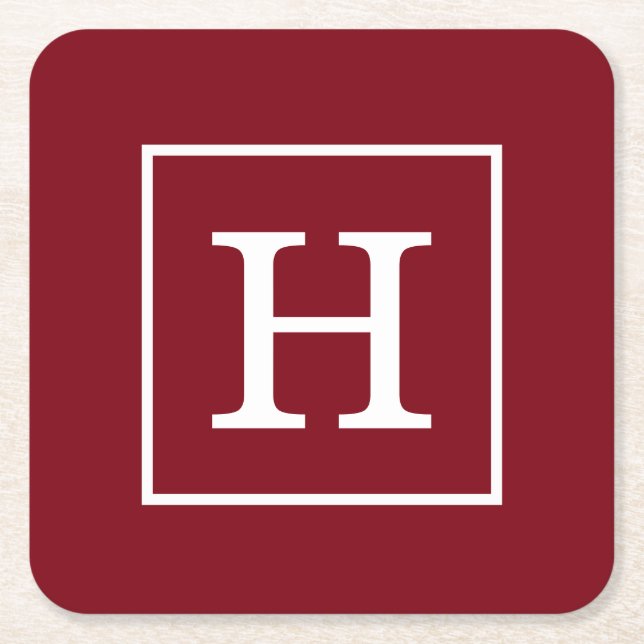 Burgundy Vin White Framework Initial Monogram Underlägg Papper Kvadrat (Framsidan)