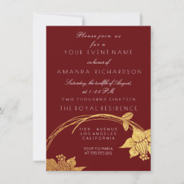 Burgundy vinrött Champagne guld blommig röd Inbjudningar