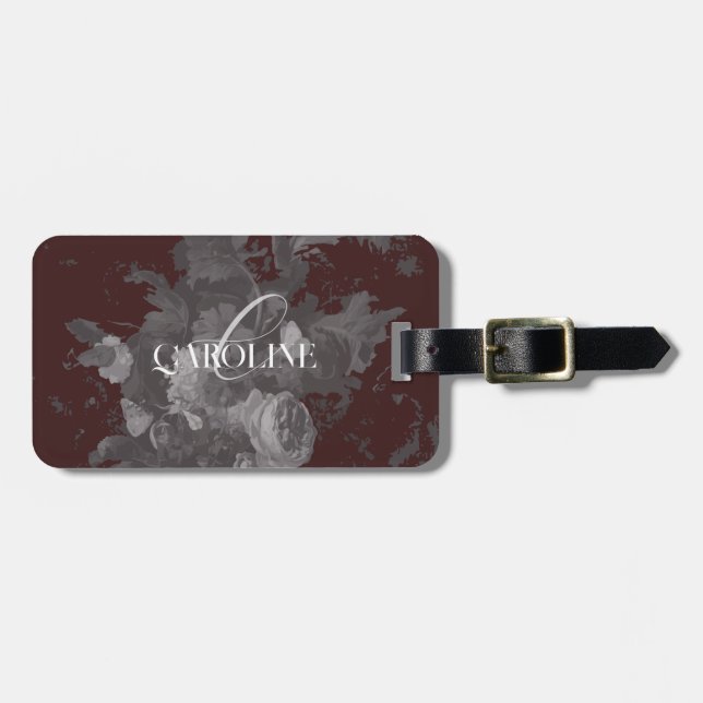 Burgundy Vintage Blommigt  still Life-Snyggt Bagagebricka (Horisontell Framsida)