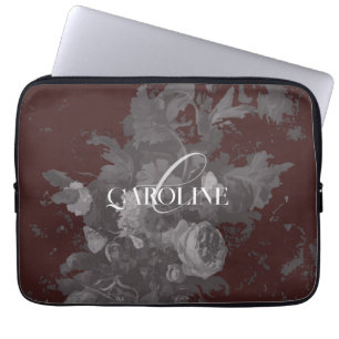 Burgundy Vintage Blommigt still Life-Snyggt Laptop Fodral