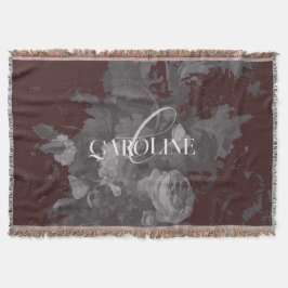 Burgundy Vintage Blommotiv Stilleben Stilfull Filt