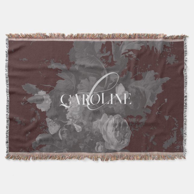 Burgundy Vintage Blommotiv Stilleben Stilfull Filt (Framsidan)