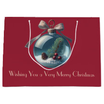 Burgundy Vintage Bow & Ornamet jul Gift Bag