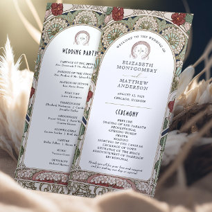 Burgundy Vintage bröllop-programmet Art nouveau Program