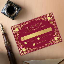 Burgundy Vintage Elegant Falskt Guldmanuskript Brö OSA Kort