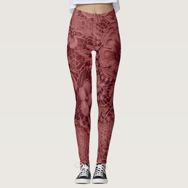 "Burgundy Vintage Snöre" Leggings (Framsida)
